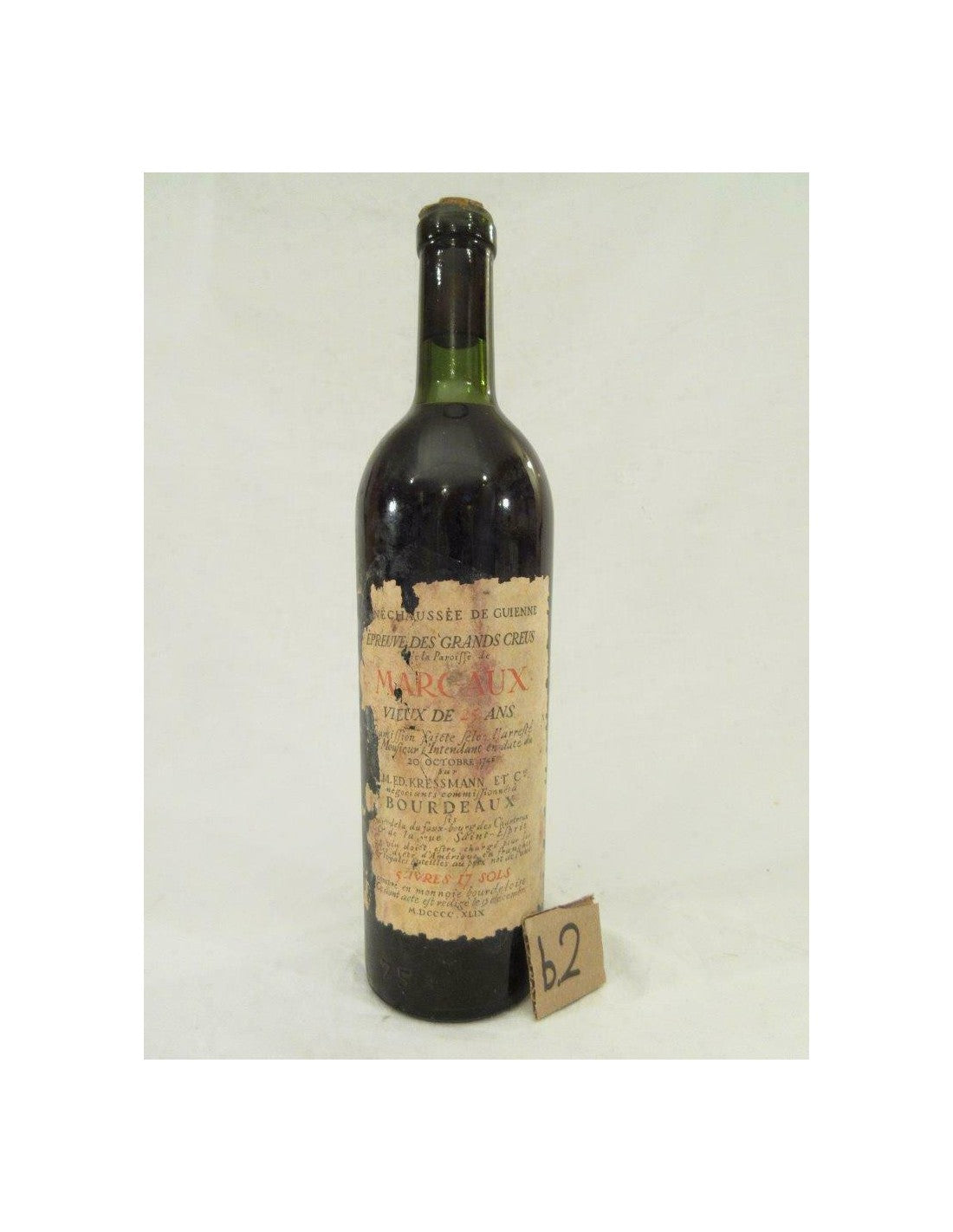 1924 - margaux - kressmann (collection tourny mise en bouteille en 1949) b2 - rouge - bordeaux - Just Wines 