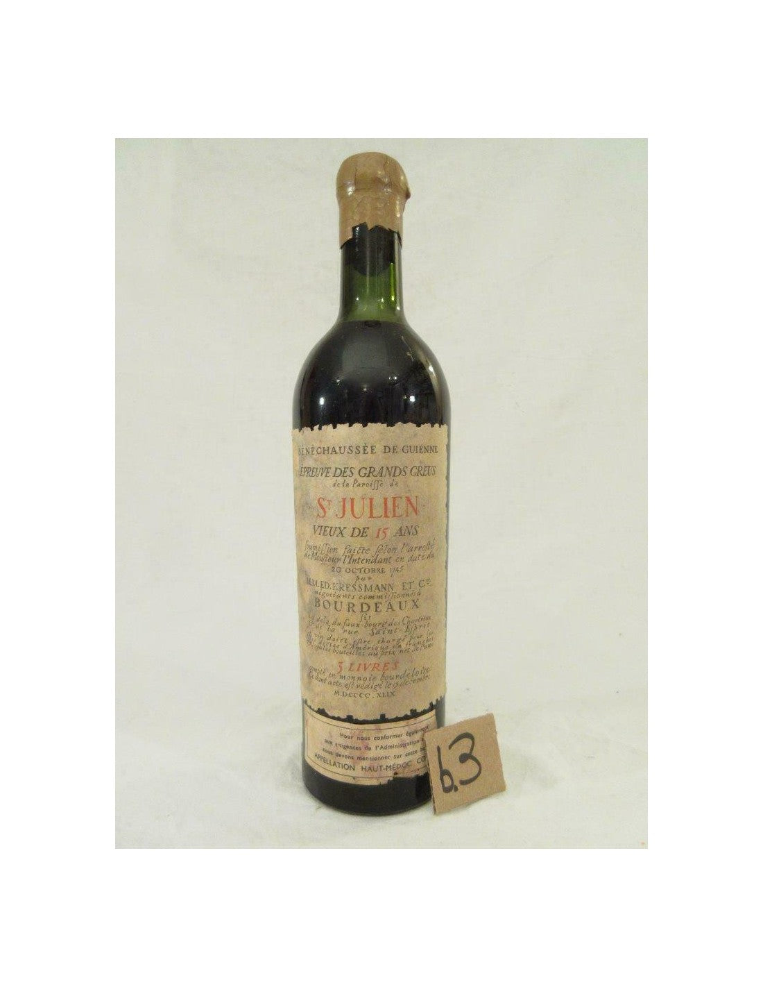 1934 - saint-julien - kressmann (collection tourny mise en bouteille en 1949) b3 - rouge - bordeaux - Just Wines 