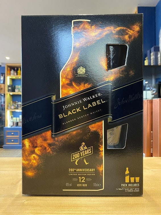 Johnnie Walker Black Label 12 Year Old 200th Anniversary with 2 Glass Tumblers 6x70cl - Just Wines 