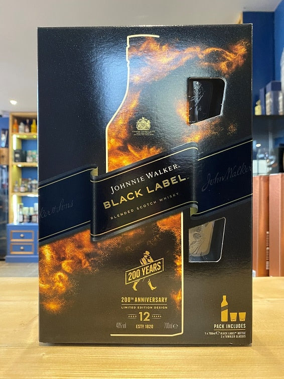 Johnnie Walker Black Label 12 Year Old 200th Anniversary with 2 Glass Tumblers 70cl - Just Wines 