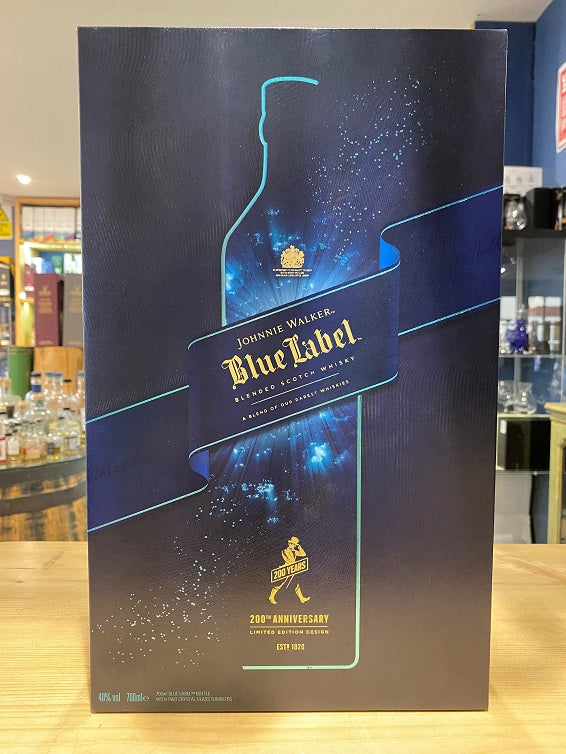 Johnnie Walker Blue Label 200th Anniversary Limited Edition Design Gift Set 2 x Crystal Glasses 70cl 40% - Just Wines 