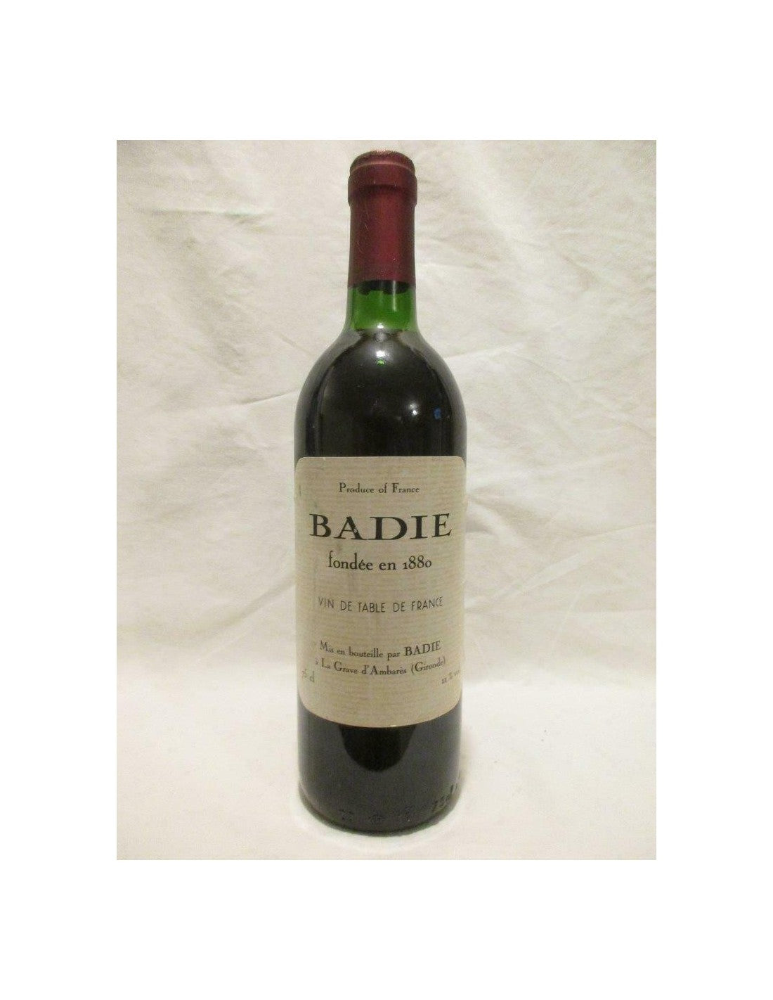 années 80 - vin de table - badie (gironde) non millésimé années 1980 à 1990 - rouge - bordeaux france - Just Wines 