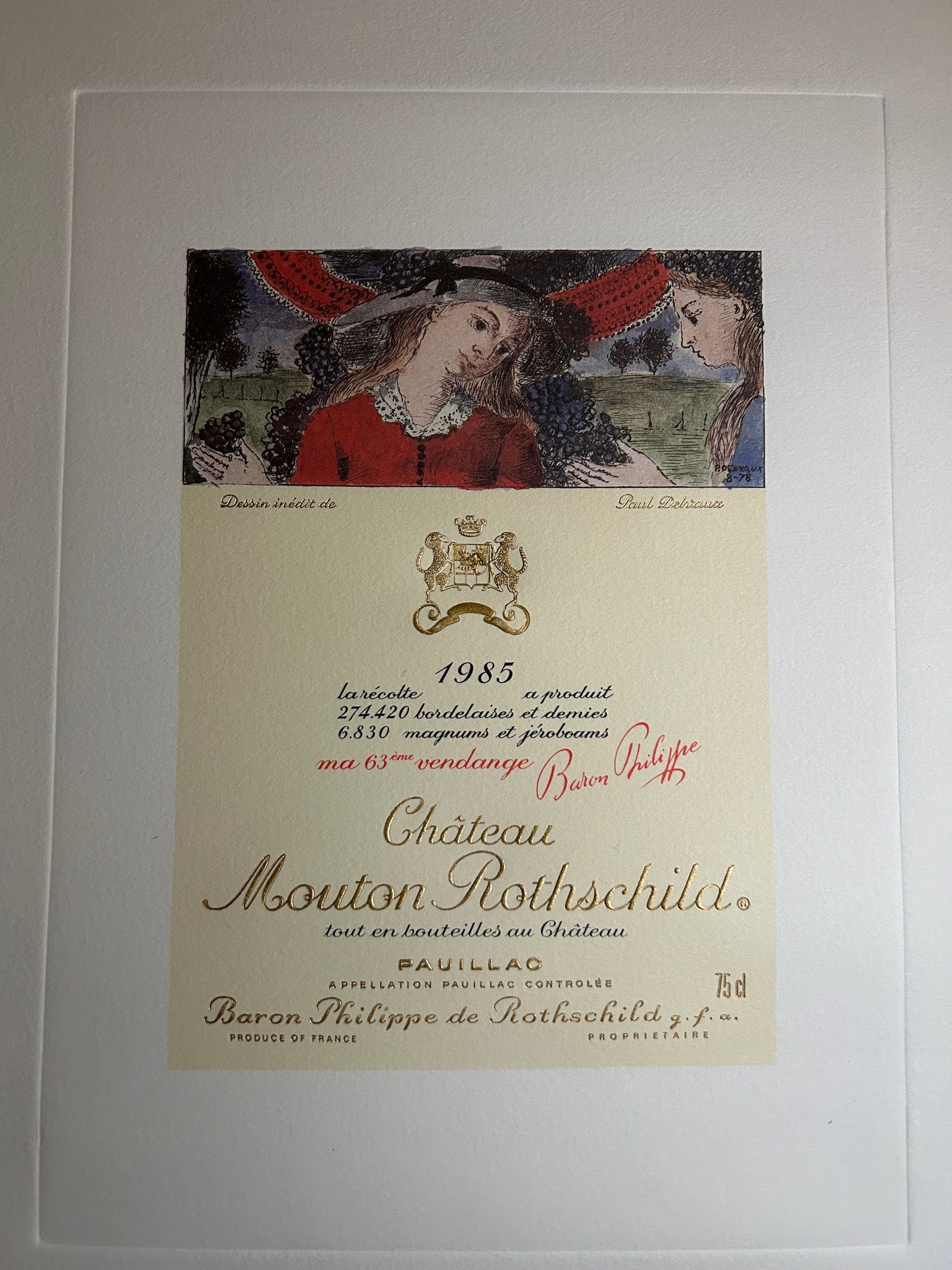 Chateau Mouton Rothschild 1985 Label Lithograph - Just Wines 